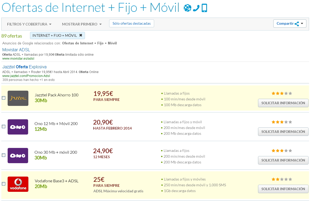 Las ofertas ADSL y móvil más baratas