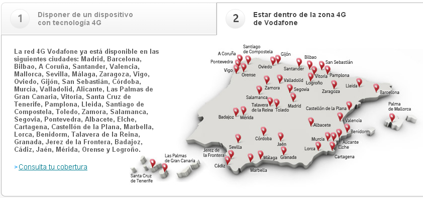 Mapa cobertura 4G Vodafone