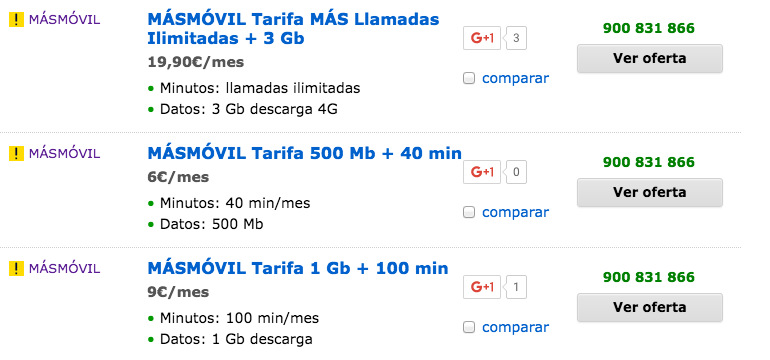 Comparativa tarifas MásMóvil Hablar y Navegar