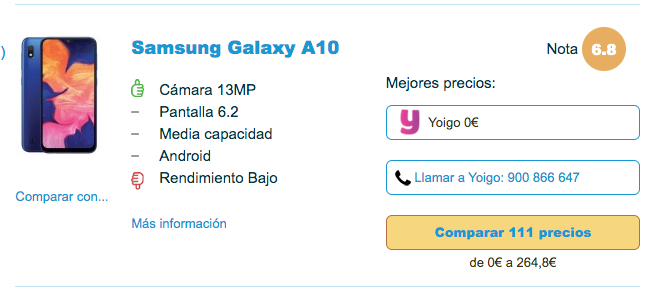 Samsung Galaxy A10 gratis con Yoigo