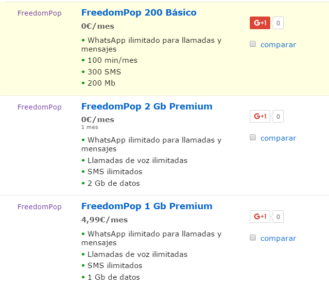 Tarifas baratas FreedomPop 